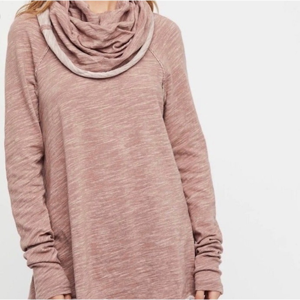 Free People Beach Mauve Space Dye Cowl Neck Pullover Sweatshirt Cotton OS
